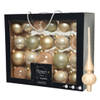 Kerstballen - 42x - 5, 6, 7 cm - met matte piek - champagne - glas - Kerstbal