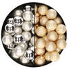 Mini kerstballen - 48x st - zilver en champagne - 2,5 cm - glas - Kerstbal