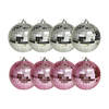 Kerstballen disco - 8x st - roze en zilver - 8 cm - kunststof - Kerstbal