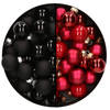Mini kerstballen - 48x st - rood en zwart - 2,5 cm - glas - Kerstbal