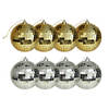 Kerstballen disco - 8x st - goud en zilver - 8 cm - kunststof - Kerstbal