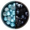 Decoris kerstballen - 74x st - donkerblauw en ijsblauw - 6 cm - kunststof - Kerstbal