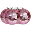 Othmar Decorations disco kerstballen - 4x - roze - 10 cm - kunststof - Kerstbal