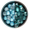 Decoris kerstballen - 74x st - turquoise blauw en ijsblauw - 6 cm - kunststof - Kerstbal