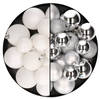 Kerstballen 60x stuks - mix wit/zilver - 4-5-6 cm - kunststof - Kerstbal