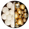 Kerstballen 60x stuks - mix goud/wol wit - 4-5-6 cm - kunststof - Kerstbal