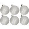 6x stuks kunststof glitter kerstballen zilver 8 cm - Kerstbal