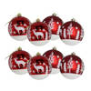 8x stuks gedecoreerde kerstballen rood kunststof 8 cm - Kerstbal