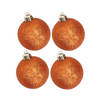 4x stuks kunststof glitter kerstballen oranje 10 cm - Kerstbal