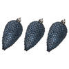 6x stuks kunststof dennenappels kerstballen 8 cm donkerblauw glitter - Kersthangers