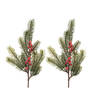 Decoris kersttak - 2x - groen met bes - 36 cm - voor kerststukjes - Decoratieve tak kerst