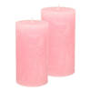 Stompkaarsen/cilinderkaarsen set - 2x - roze - rustiek model - Stompkaarsen