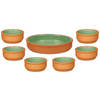 Set 7x tapas/creme brulee schaaltjes - terra/groen - 6x 8 cm/1x 23 cm - Snack en tapasschalen
