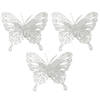 House of Seasons kerst vlinders op clip - 3x st - zilver glitter - 10 cm - Kersthangers