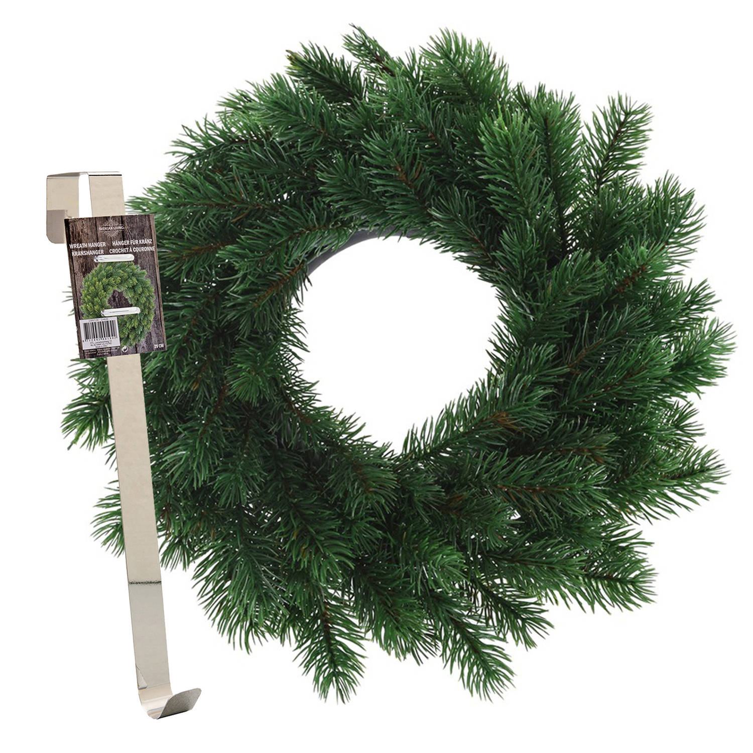 Kerstkrans 35 cm groen met messing zilveren hanger-ophanghaak kerstversiering Kerstkransen