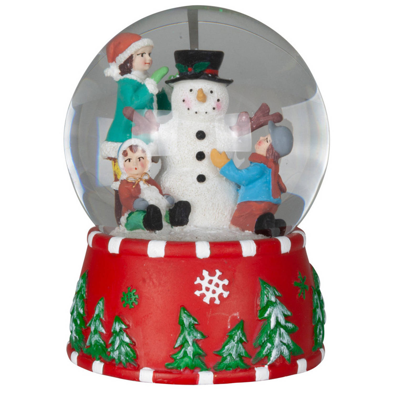 Sneeuwbol/snowglobe - rood - met kerstman - 15 cm - met muziek