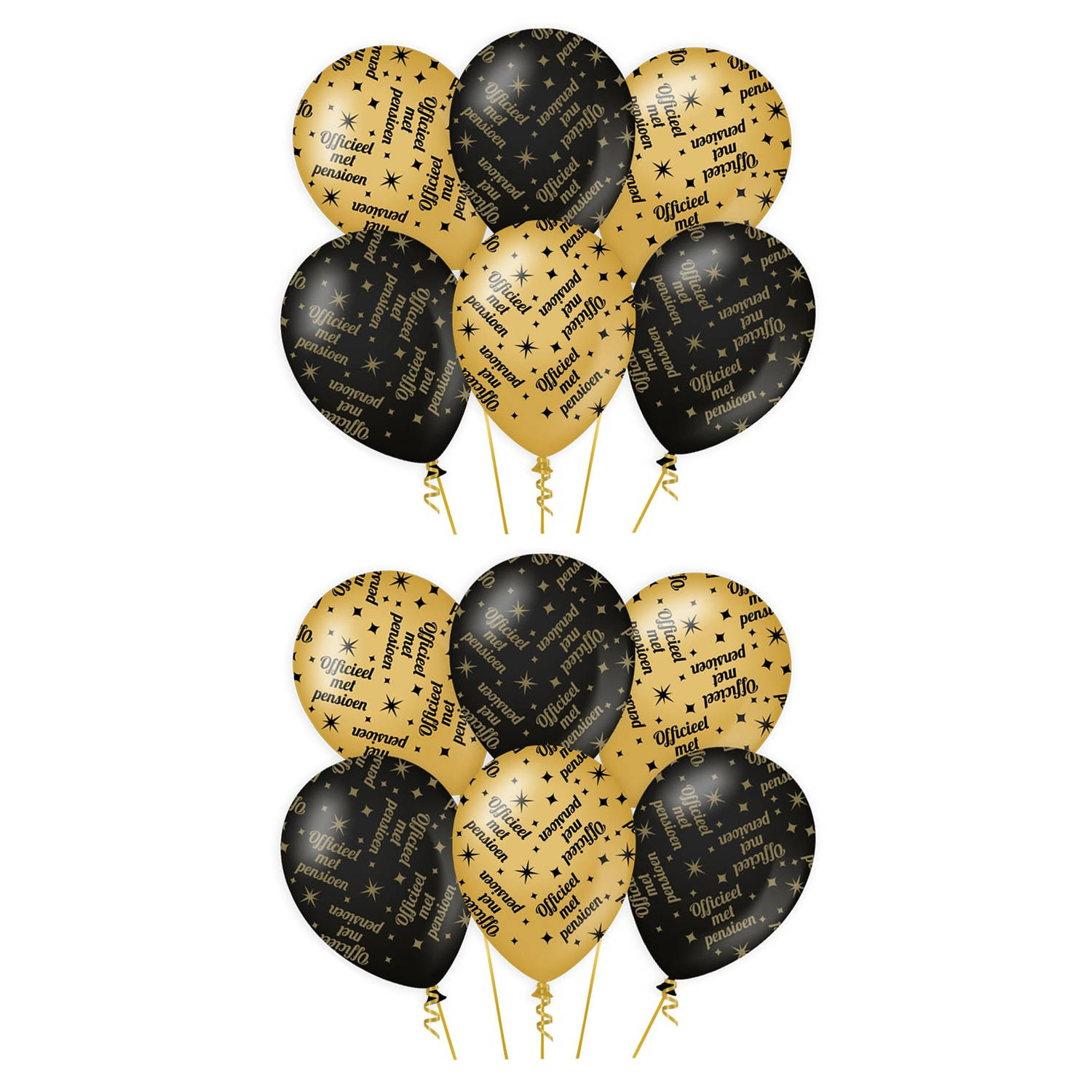 12x stuks luxe pensioen feest/party ballonnen - goud/zwart - latex - ca 30 cm - Ballonnen