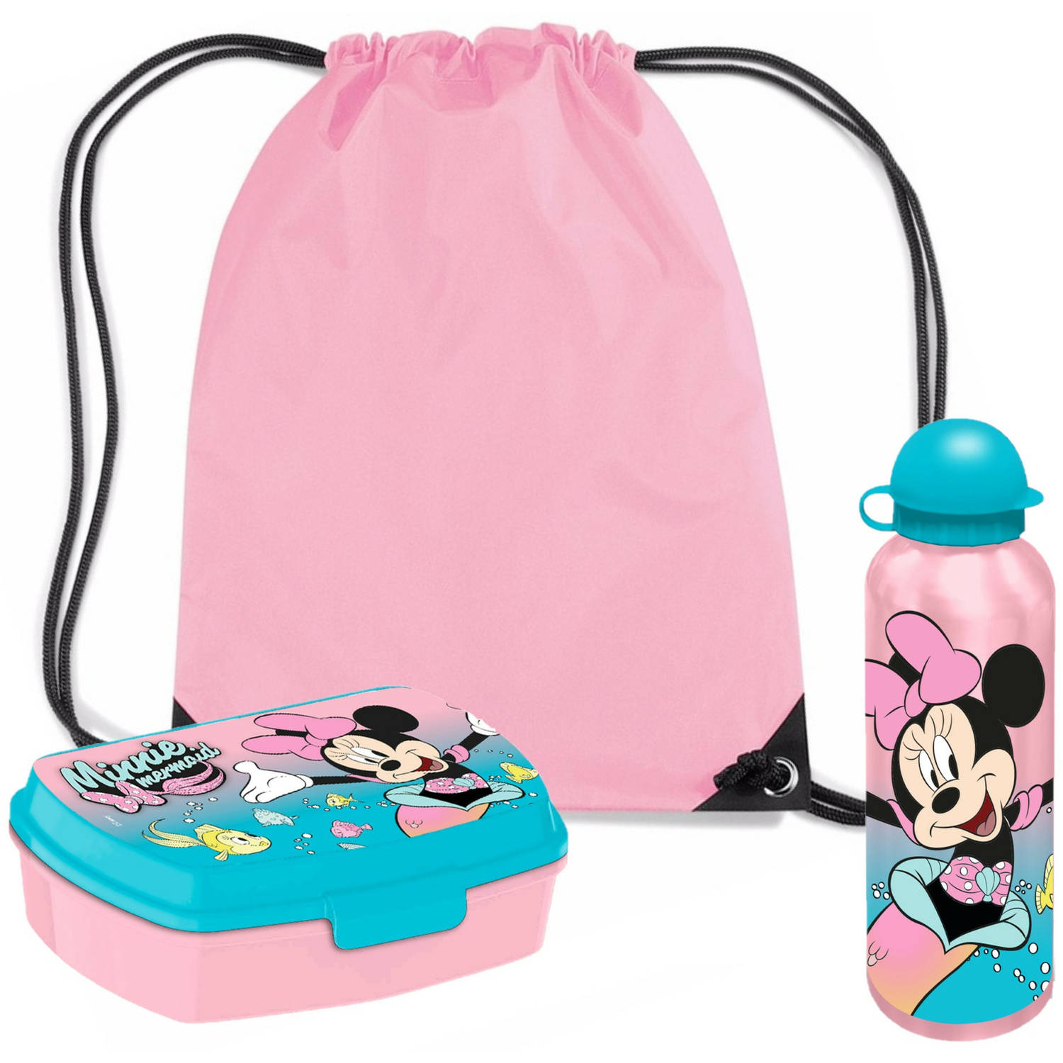 Disney Minnie Mouse lunchbox set voor kinderen 3-delig roze incl. gymtas-schooltas Lunchboxen