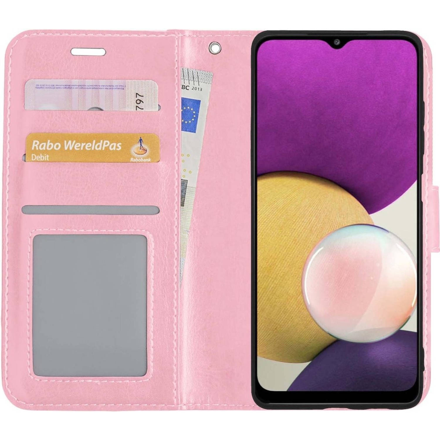 Basey Samsung Galaxy A22 4G Hoesje Book Case Kunstleer Cover Hoes - Lichtroze