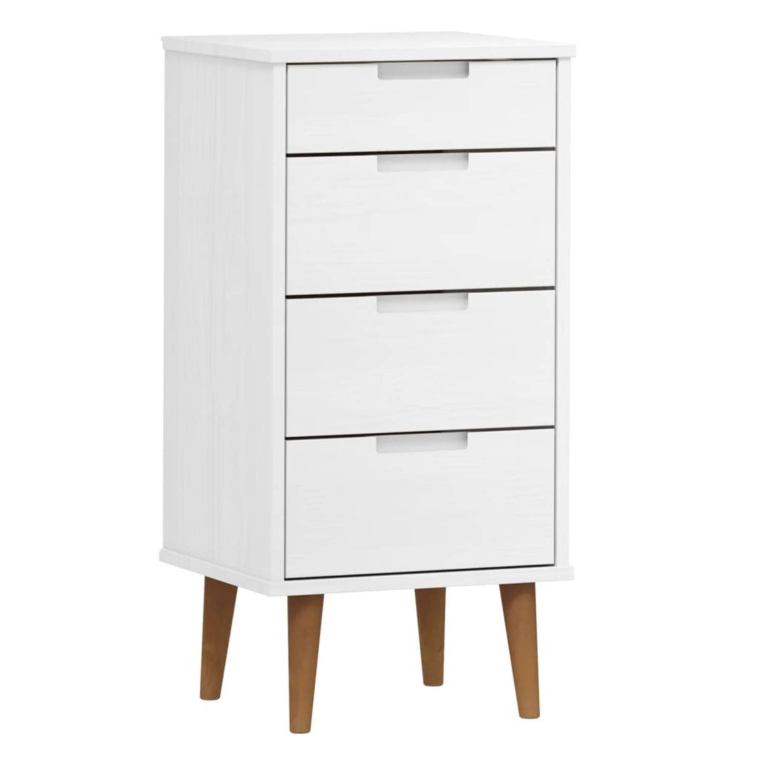 The Living Store Ladekast MOLDE 40x35x82 cm massief grenenhout wit - Commode