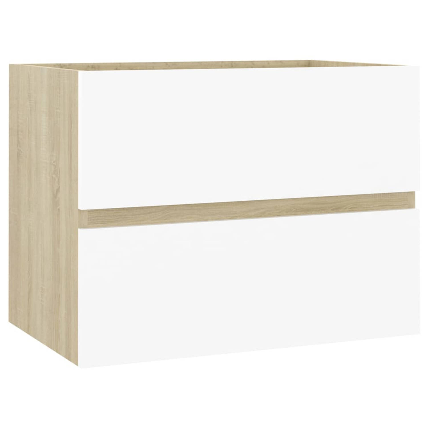 The Living Store Gootsteenkast - Badkamer opbergkast - 60 x 38.5 x 45 cm - Wit en sonoma eiken