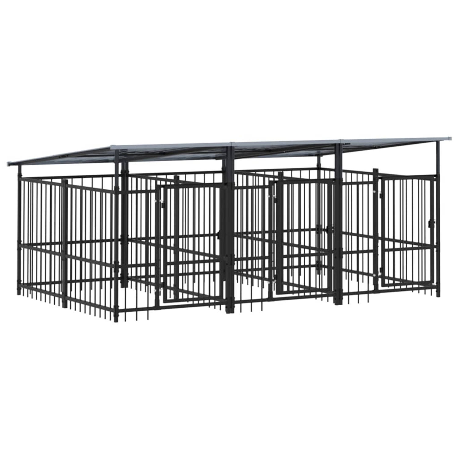 The Living Store Hondenhok XL - Hondenkennel - 297x198x128 cm - Zwart