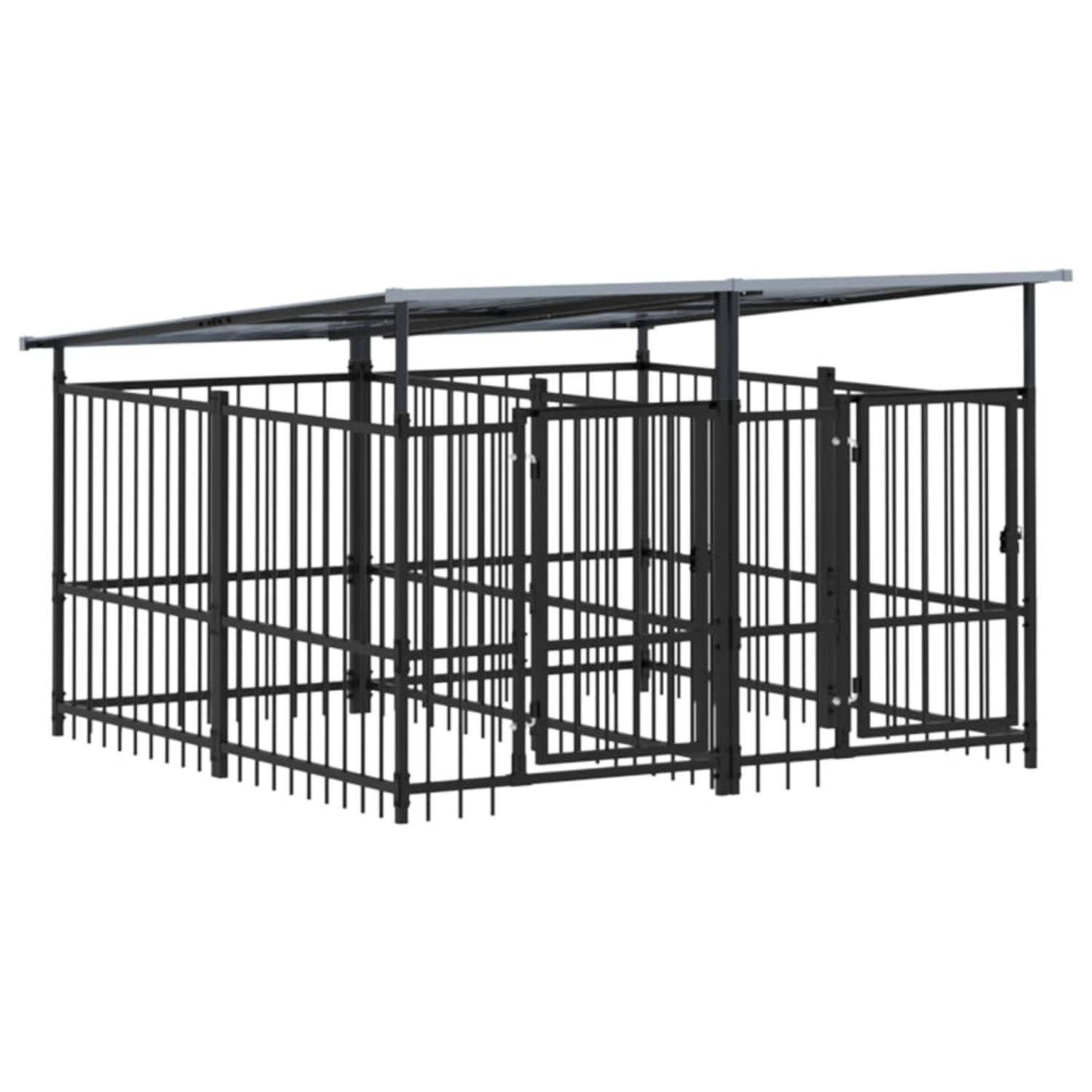 The Living Store Hondenhok Hondenkennel - Zwart Stalen Staven - 200x198x128 cm (LxBxH) - Veilig en Comfortabel