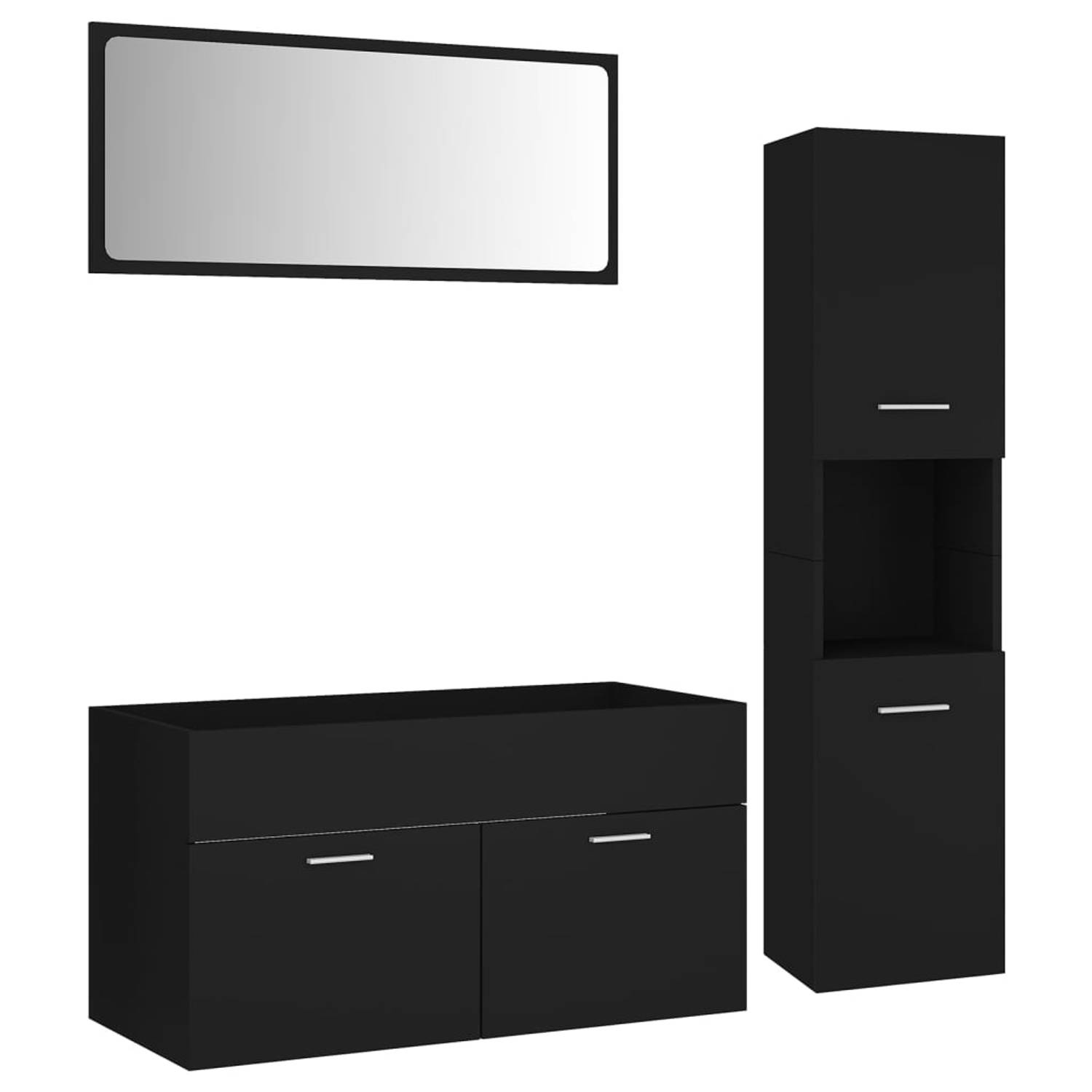 The Living Store badkamermeubelset zwart 90 x 38.5 x 46 cm met wastafelkast hoge kast en spiegel