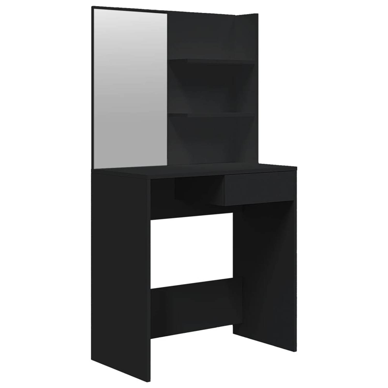 The Living Store-Kaptafel-met-spiegel-74-5x40x141-cm-zwart Badkamermeubel
