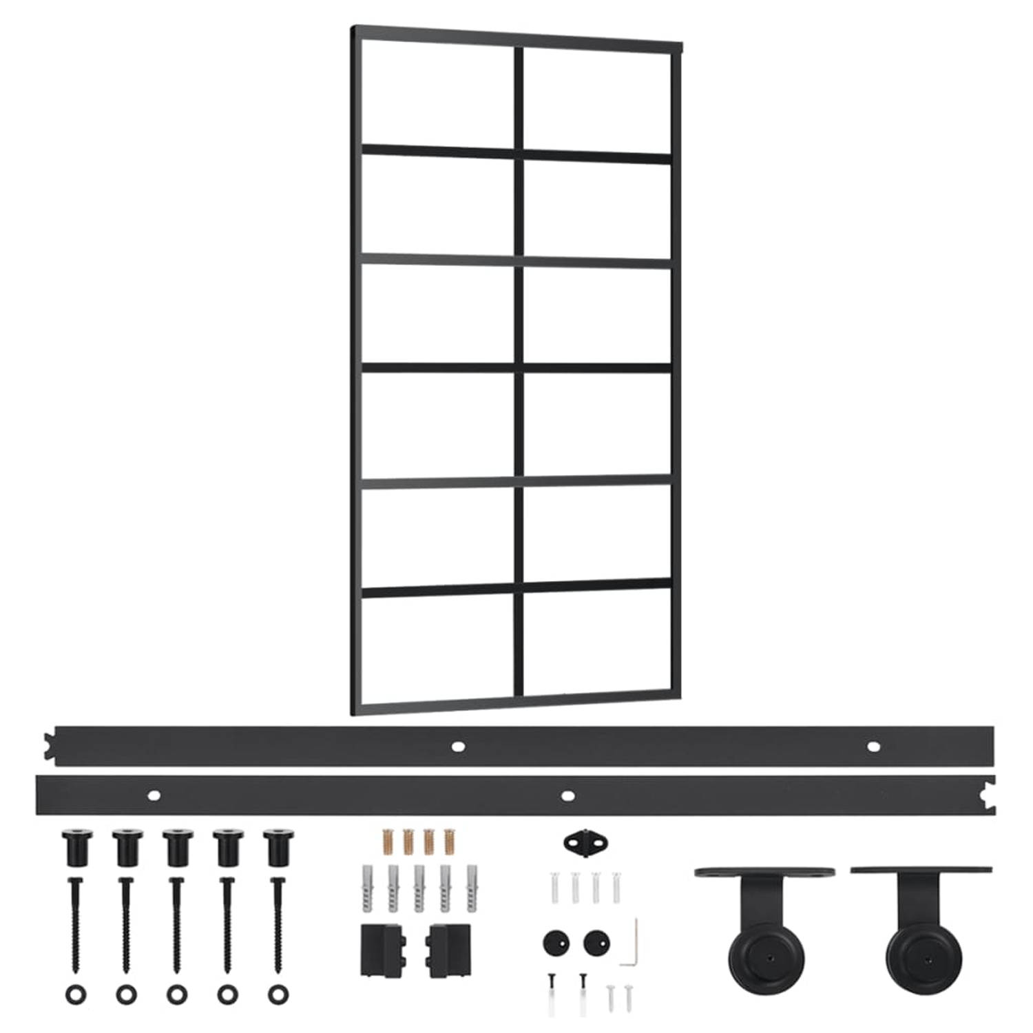 The Living Store Schuifdeur Transparant ESG-glas 102x205 cm - Aluminium Frame - Inclusief schuifrails en beslag - 27.07 kg - Kleur- zwart