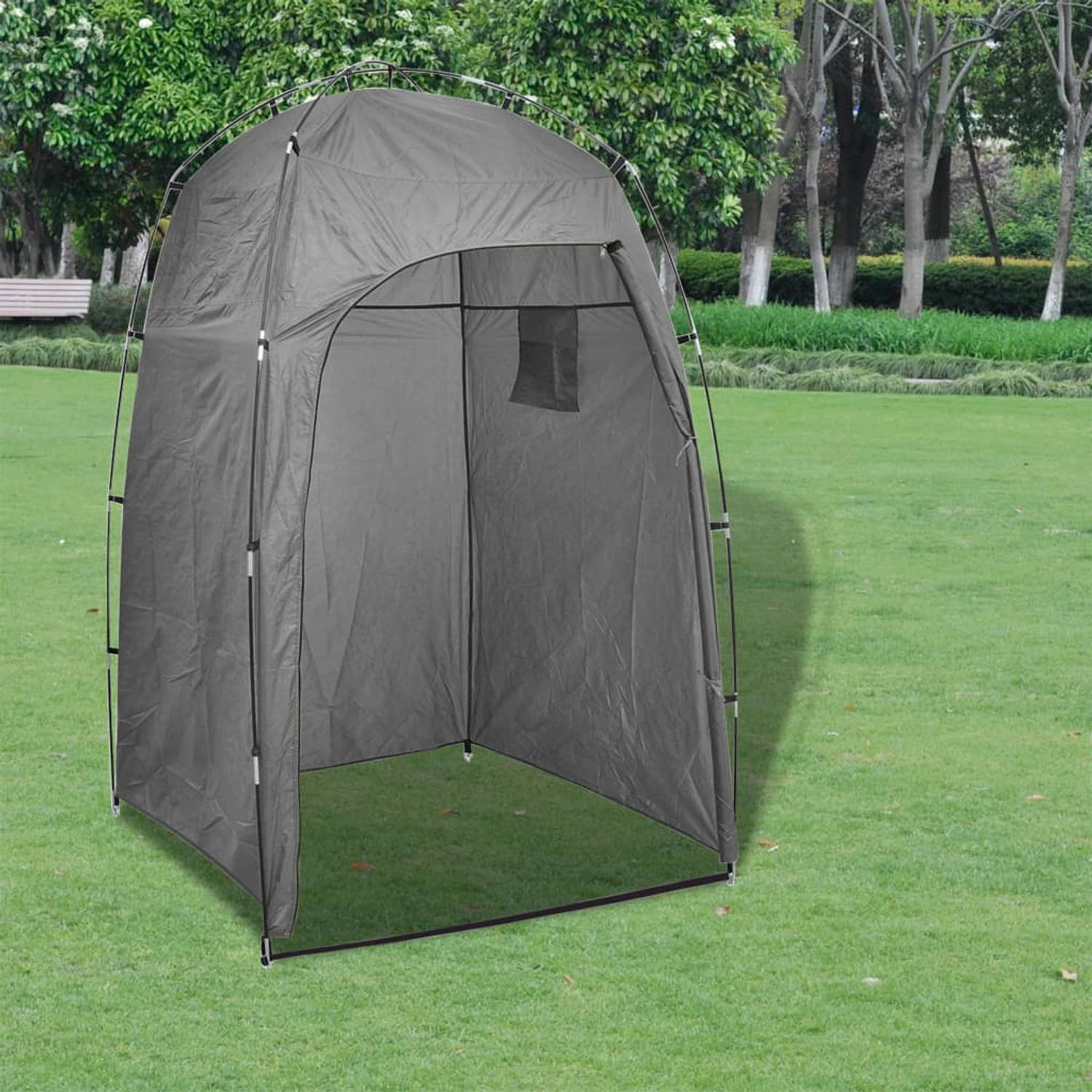 The Living Store Campingtoilet en Tent - Draagbaar en Comfortabel - Grijs - 130x130x210 cm