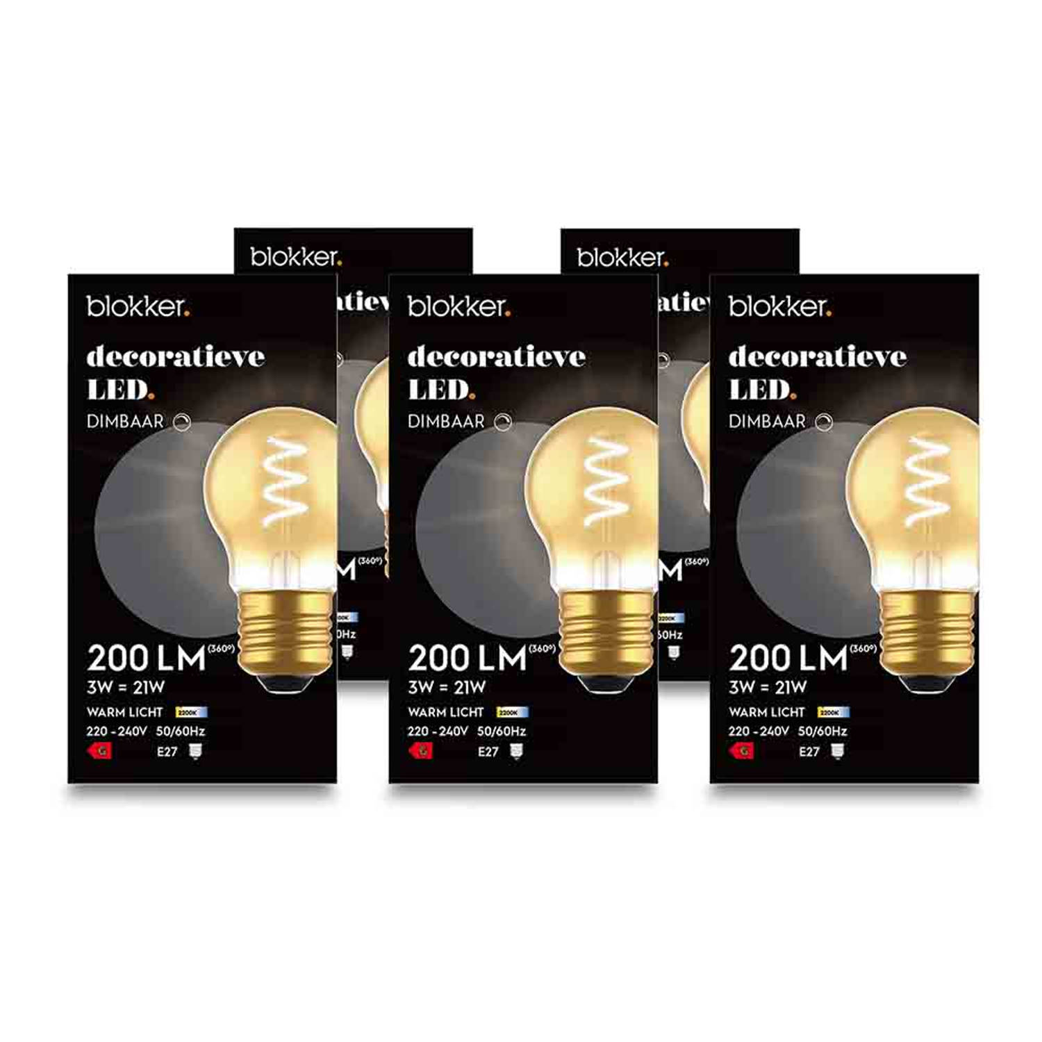 Blokker LED kogel G45 3W E27 spiraal goud - Dimbaar - 5 stuks