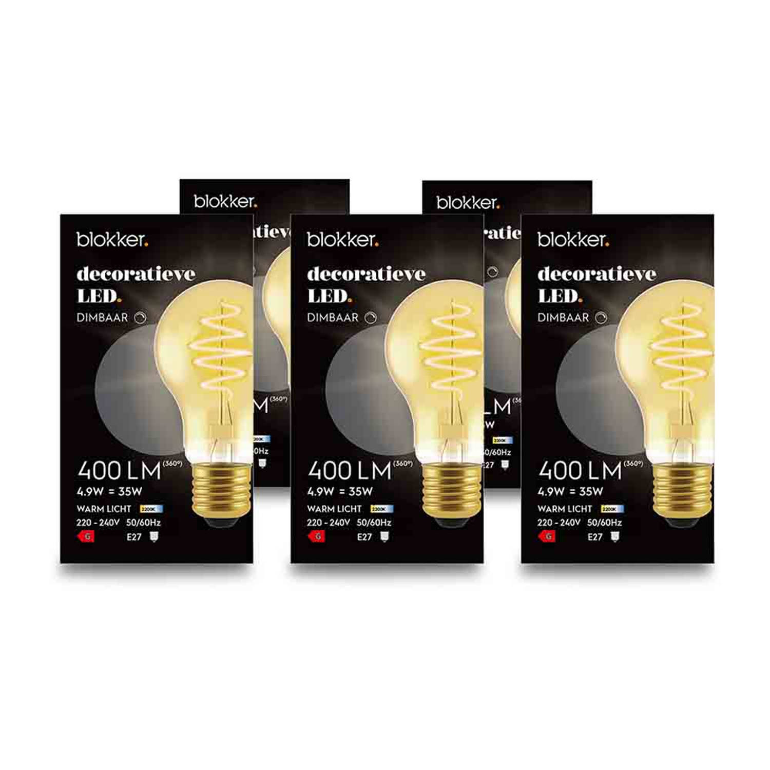 Blokker LED bulb A60 4.9W E27 spiraal goud - Dimbaar - 5 stuks