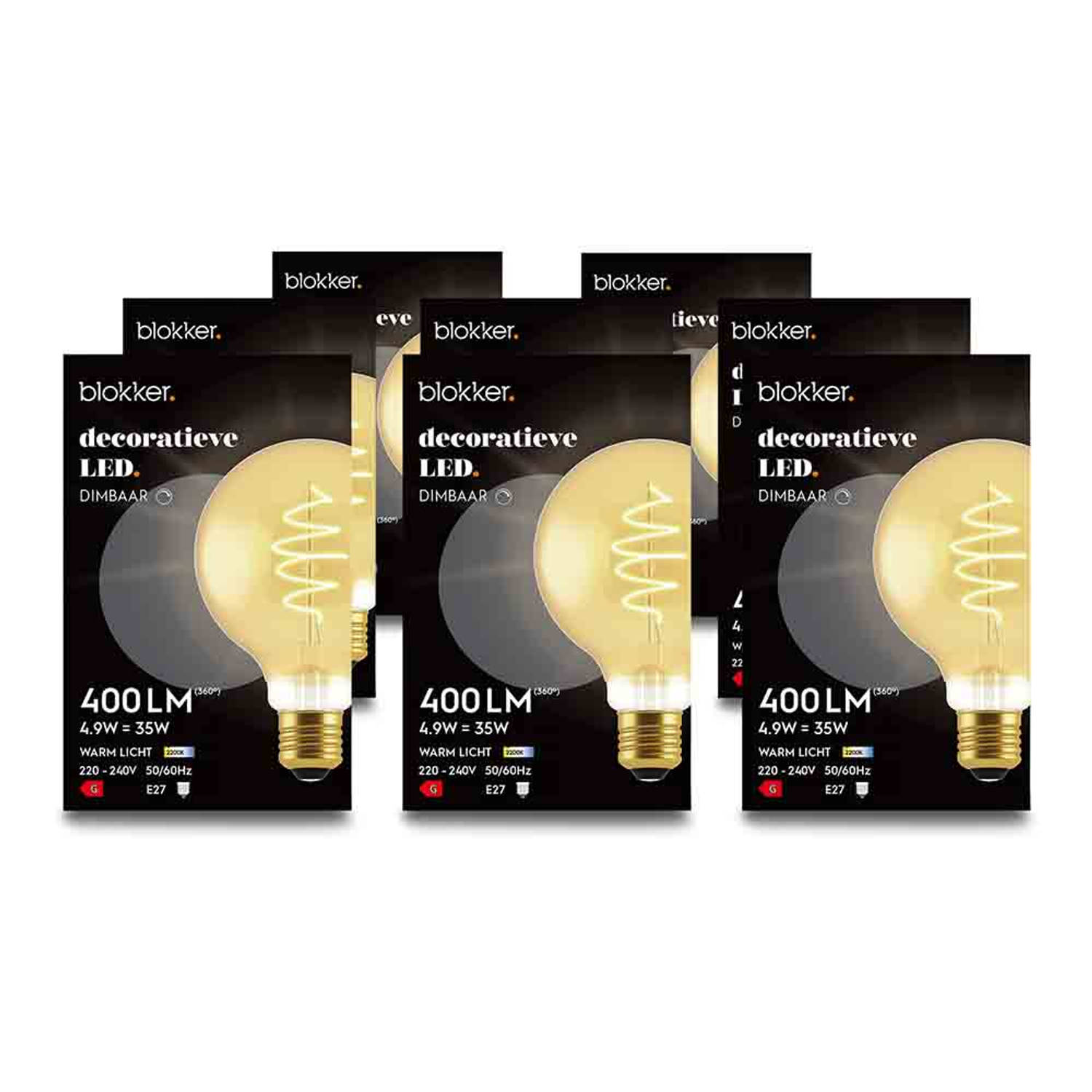 Blokker LED Globe G95 4.9W E27 spiraal goud - Dimbaar - 3 stuks
