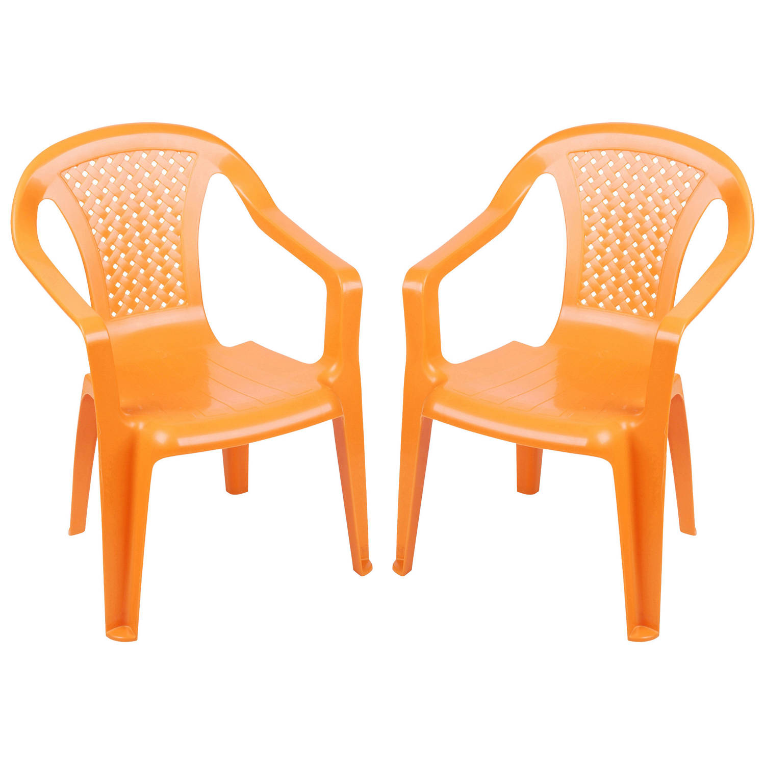 Sunnydays Kinderstoel 2x oranje kunststof buiten-binnen L37 x B35 x H52 cm tuinstoelen Kinderstoelen