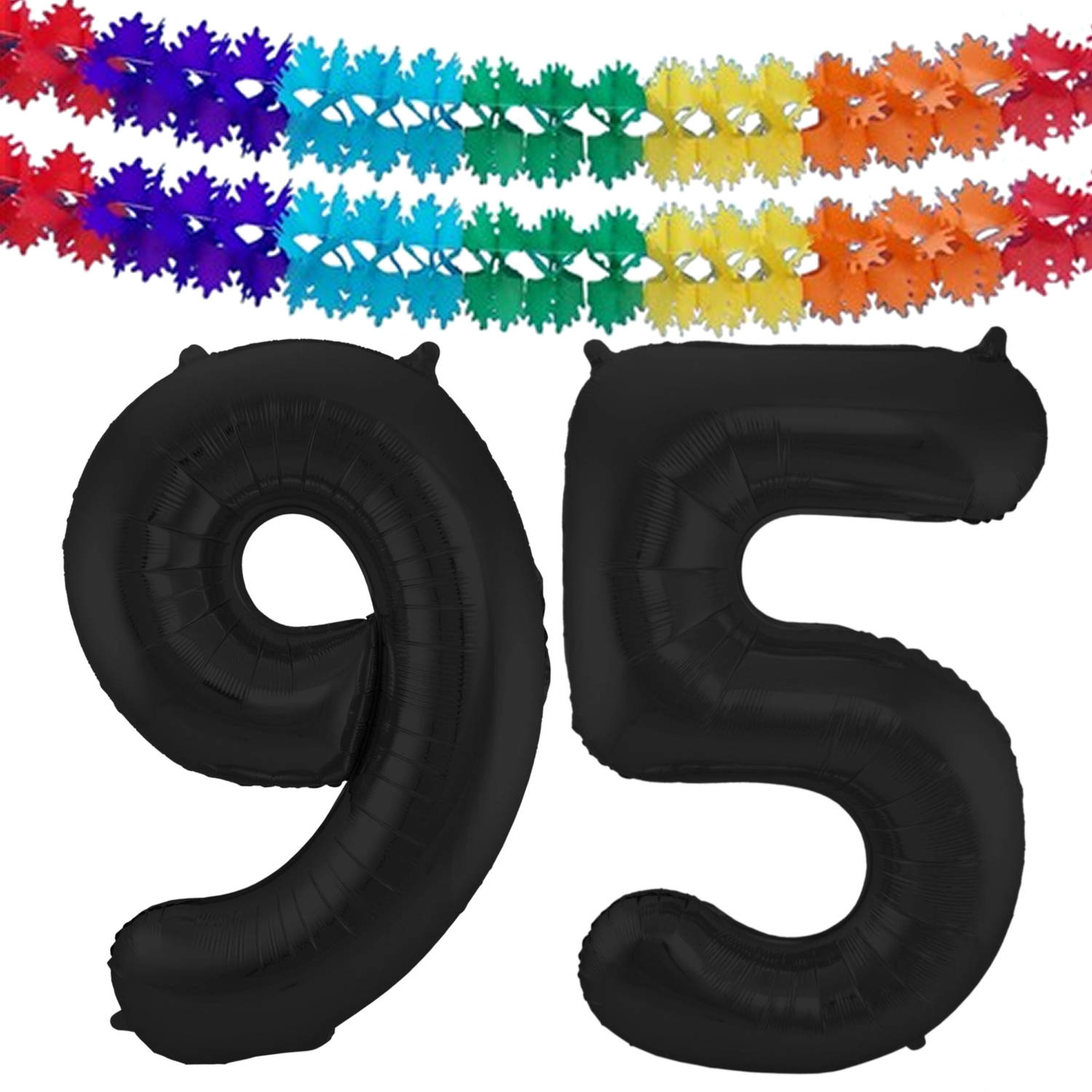Leeftijd feestartikelen/versiering grote folie ballonnen 95 jaar zwart 86 cm + slingers - Ballonnen