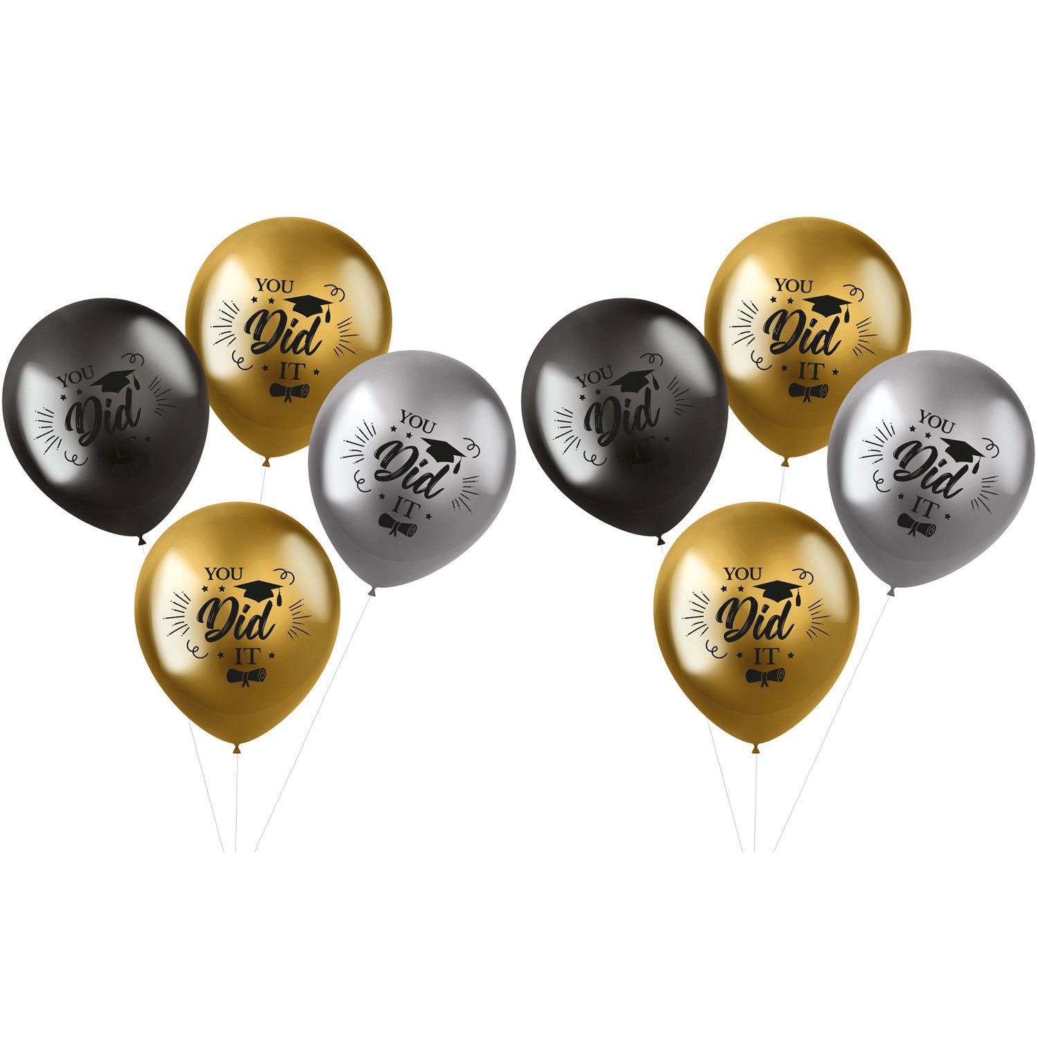 Folat Ballonnen geslaagd thema - 12x - goud/zilver/grijs - latex - 33 cm - examenfeest versiering - Ballonnen