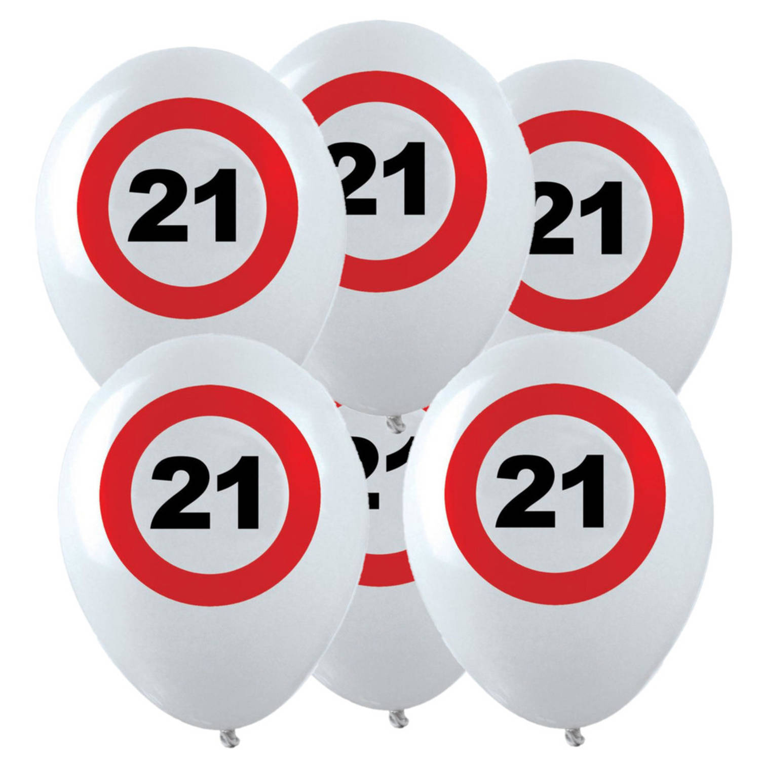 12x Leeftijd verjaardag ballonnen met 21 jaar stopbord opdruk 28 cm - Ballonnen