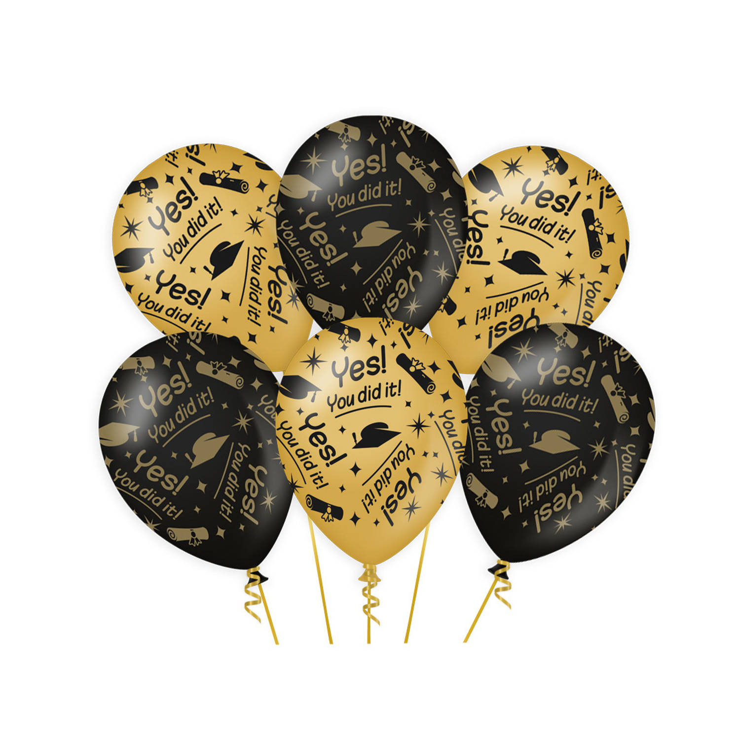 Paperdreams Geslaagd thema party Ballonnen - 12x - zwart/goud - You did it - Ballonnen