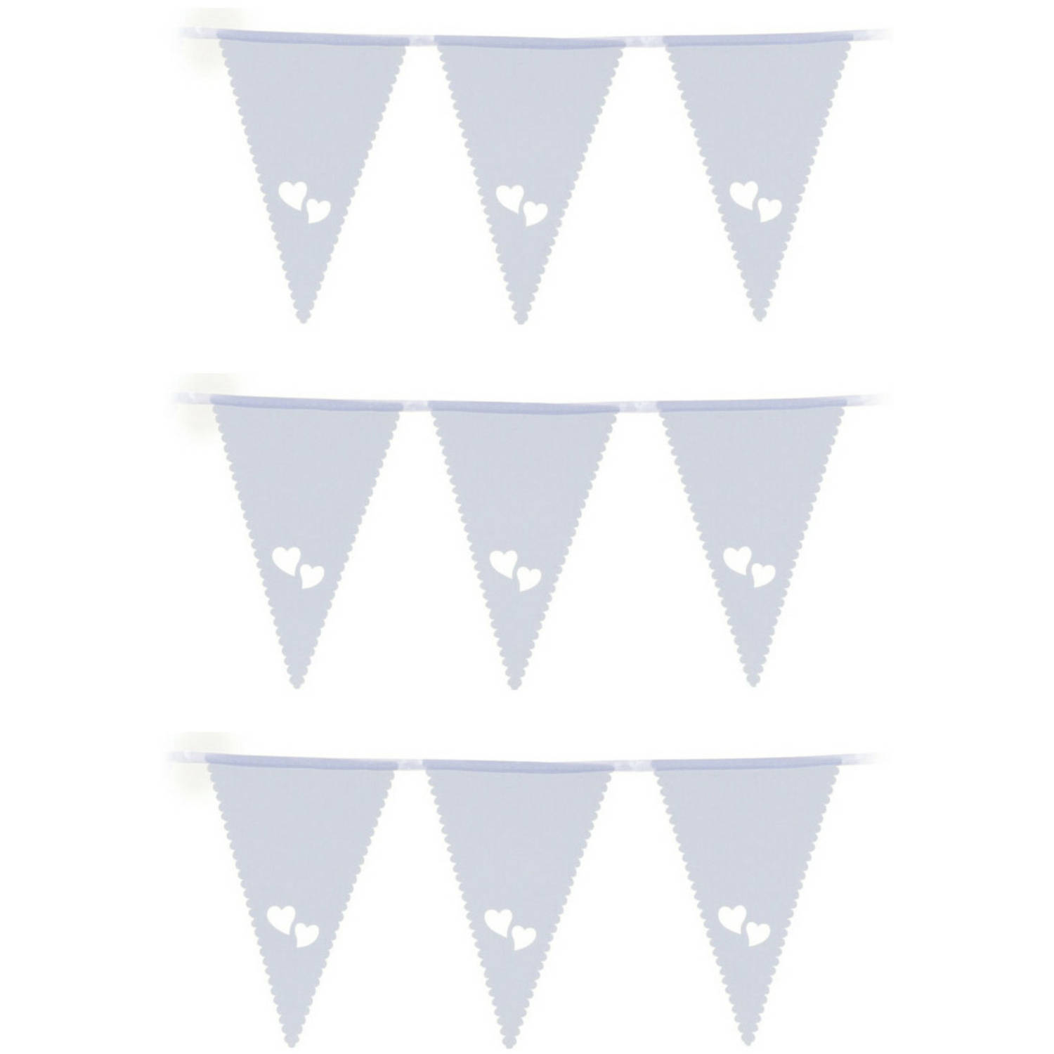 Bruiloft-huwelijk Vlaggenlijn 3x binnen-buiten plastic wit met hartjes 3 m 16 vlaggetjes Vlaggenlijn