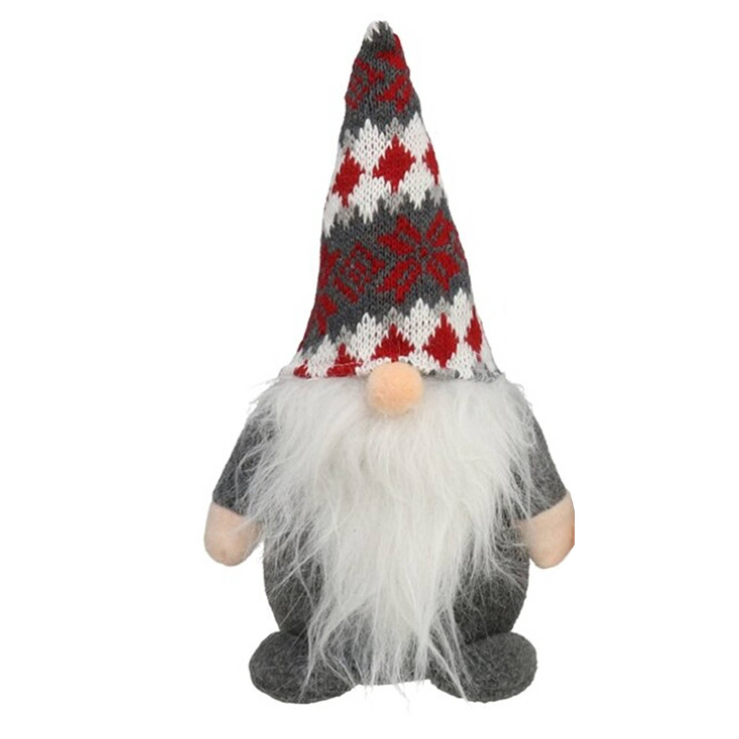 Pluche gnome/dwerg/kabouter decoratie pop/knuffel kleding grijs en muts 26 x 11 cm - Kerstman pop