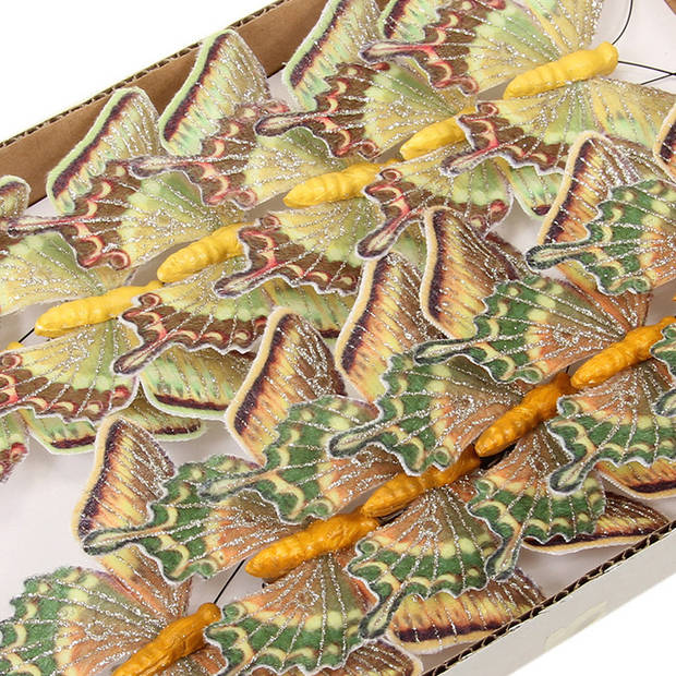 Othmar Decorations kerst vlinders op clip -12x- beige en oranje- 9 cm - Kersthangers