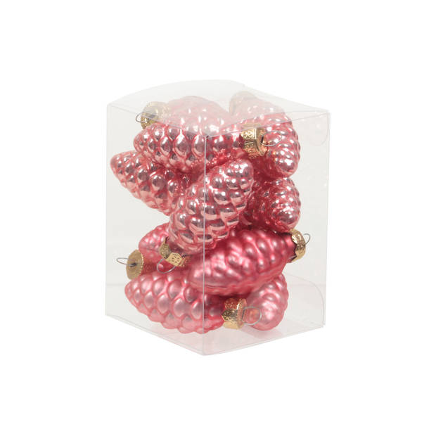 24x stuks glazen dennenappels kersthangers bubblegum roze 6 cm mat/glans - Kersthangers