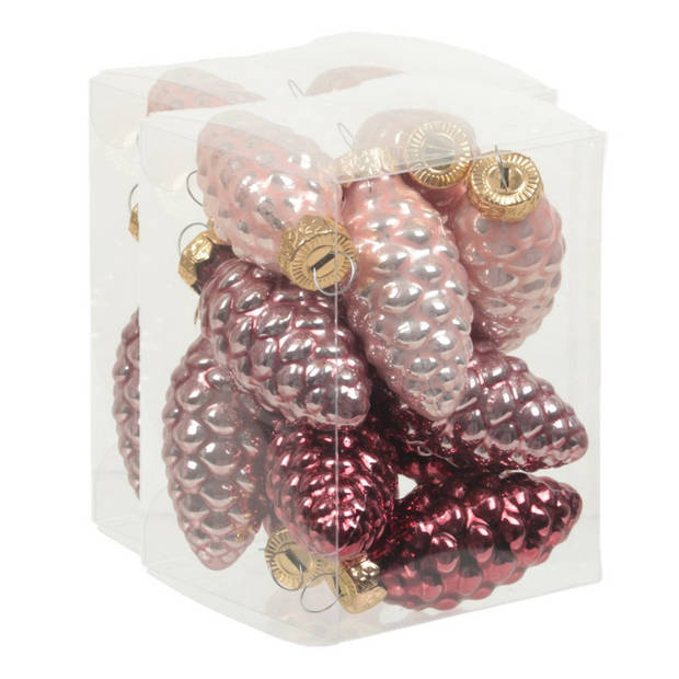 24x stuks glazen dennenappels kersthangers roze tinten 6 cm mat/glans - Kersthangers