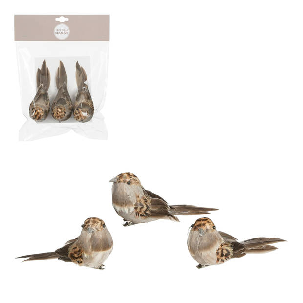 House of Seasons kerst mussen - 3x -decoratie vogels op clip - 4,5 cm - Kersthangers