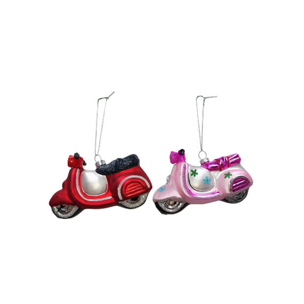 IKO Kersthangers scooters - 4x st - roze en rood - 11,5 cm - glas - Kersthangers