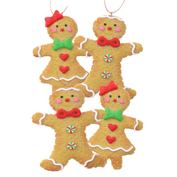Kerstornamenten - 4x st-gingerbread peperkoeken - kunststof - 11 cm - Kersthangers