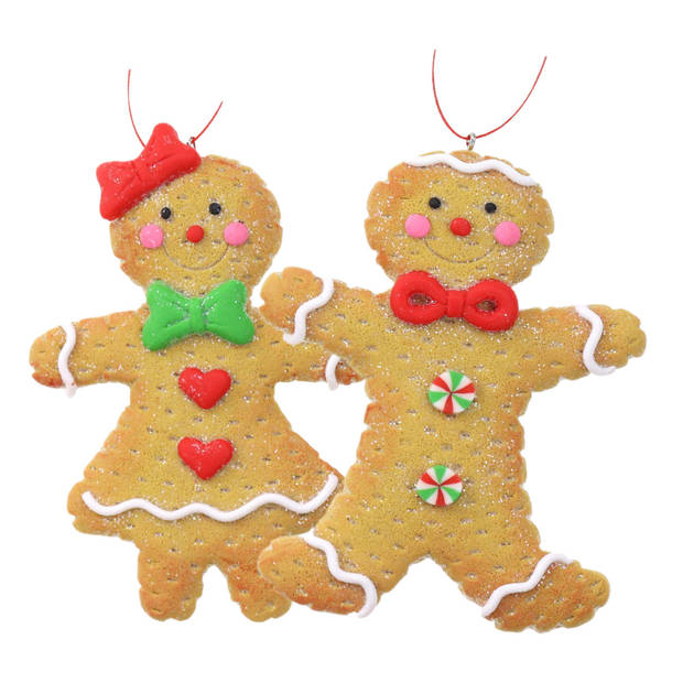Kerstornamenten - 2x st-gingerbread peperkoeken - kunststof - 11 cm - Kersthangers