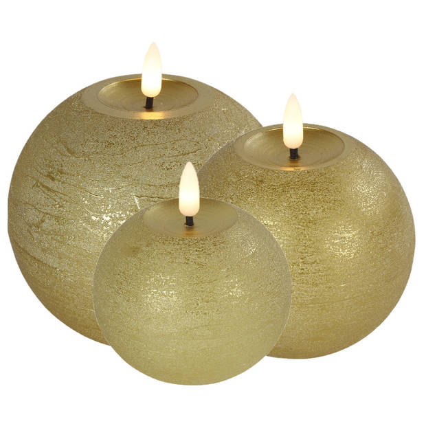 LED bolkaarsen/kaarsen - set van 3x st - goud - warm wit licht - LED kaarsen