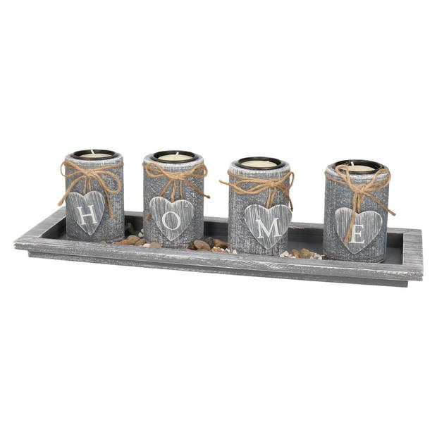 Kaarsenhouders set - home deco - 4x kaarsen en onderbord - hout - theelichthouder - Waxinelichtjeshouders